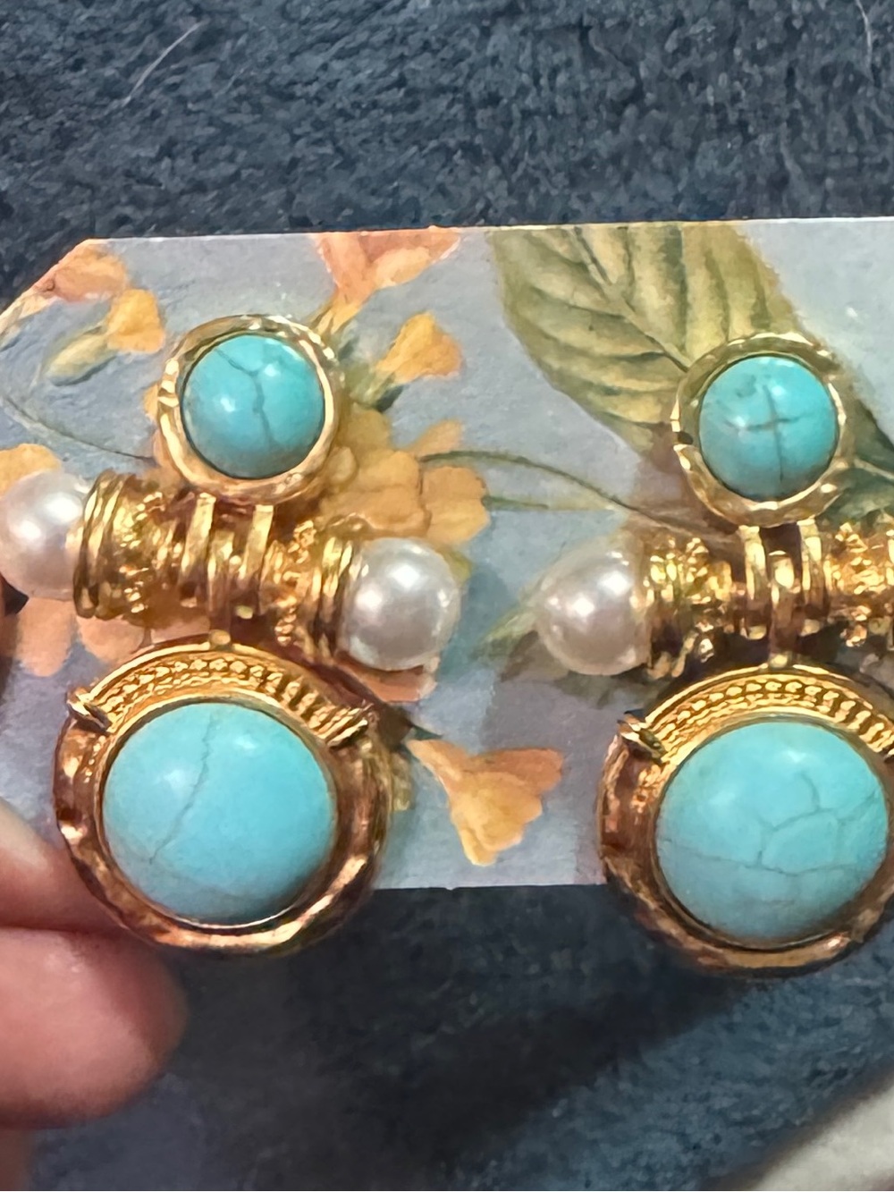 Gold-Tone Turquoise & Pearl Drop Earrings - Women Jewelry